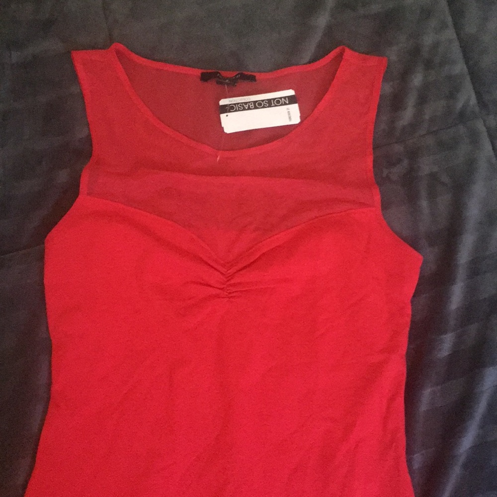 Red mesh sleeveless bodysuit
